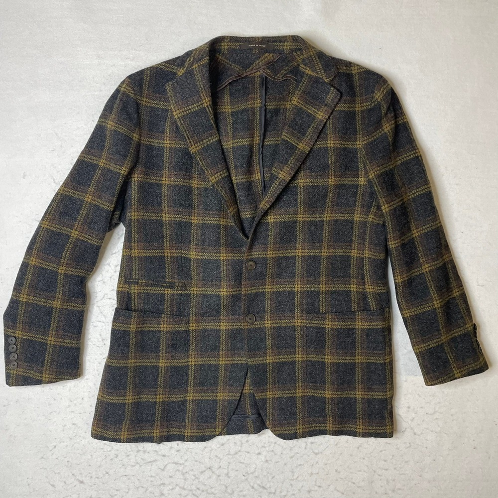 TAGLIATORE Men's Wool Plaid Blazer Jacket Made in‎ Italy Size 54R Brown Yellow